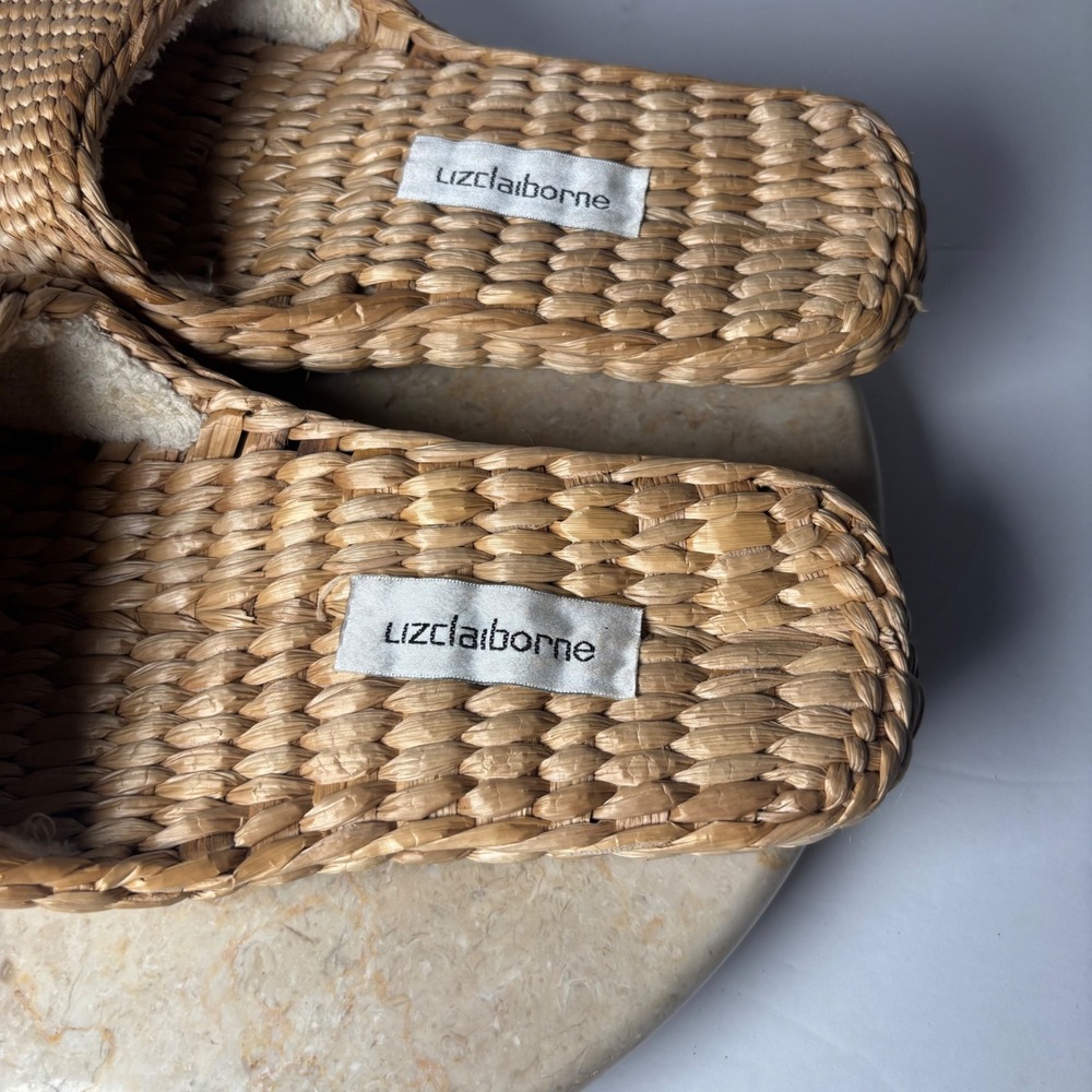 Liz Claiborne Woven Straw Slipper Mules 9-10‎ Tan Boho Coastal Cottagecore Flat - Picture 4 of 9
